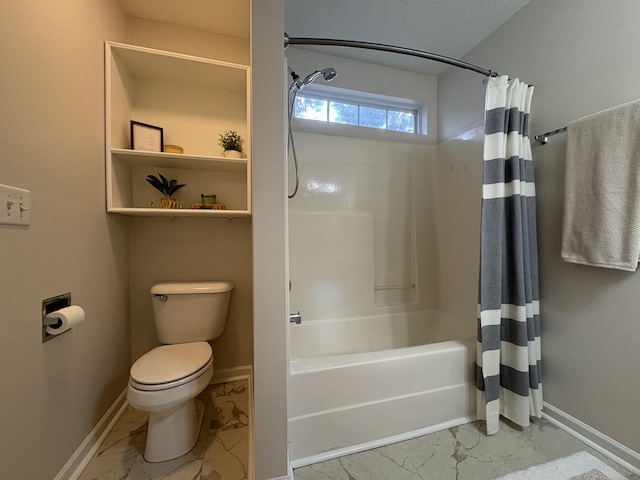 bathroom featuring toilet and shower / bath combo