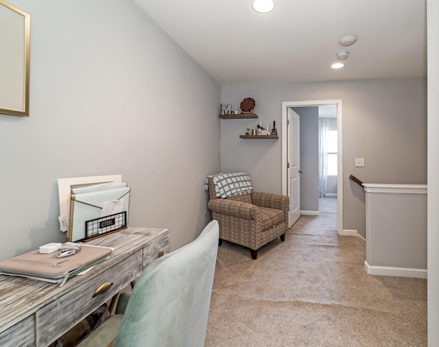 view of carpeted home office