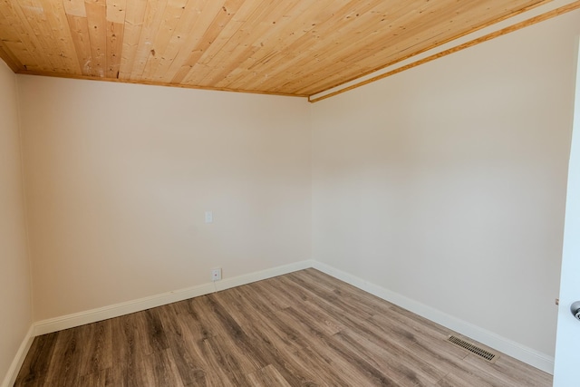 spare room with wood ceiling and hardwood / wood-style floors