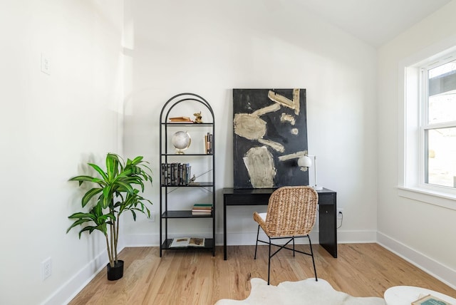 office area with hardwood / wood-style flooring