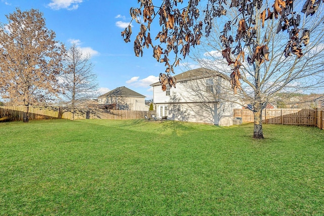 view of yard with a fenced backyard