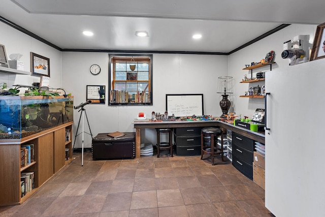 home office featuring crown molding