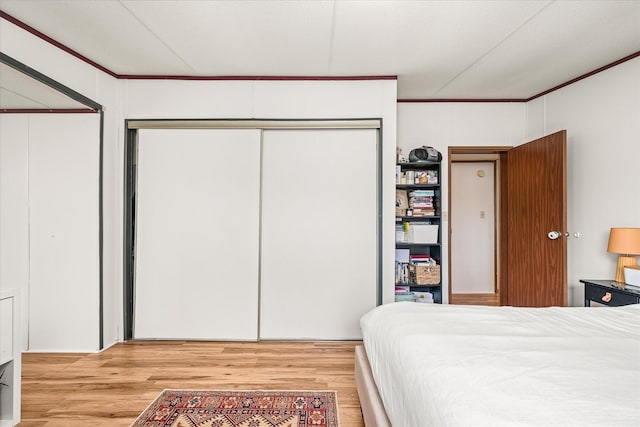 bedroom with a closet and light hardwood / wood-style flooring