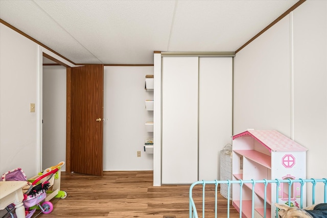 playroom with light hardwood / wood-style flooring