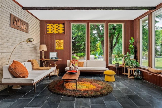 sunroom / solarium with beamed ceiling