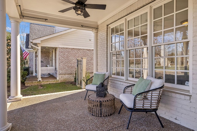 view of patio with covered porch and ceiling fan