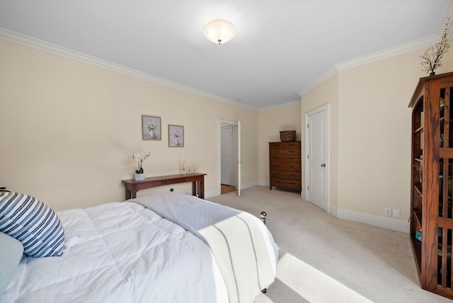 carpeted bedroom featuring ornamental molding