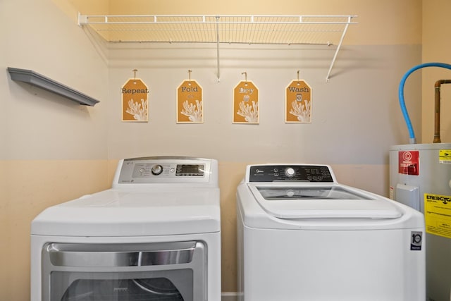 laundry area featuring washer and dryer and electric water heater