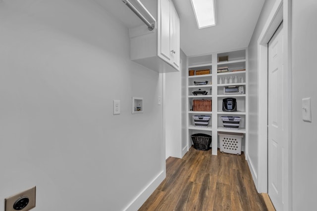 interior space with dark hardwood / wood-style floors