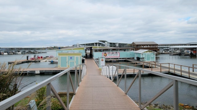 dock area with a water view