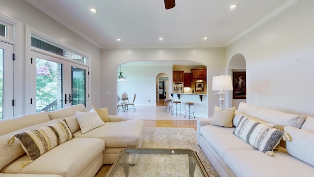 living room featuring ornamental molding