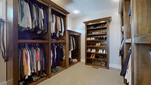 walk in closet with carpet flooring