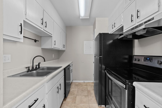 kitchen featuring white cabinetry, stainless steel range with electric stovetop, and sink