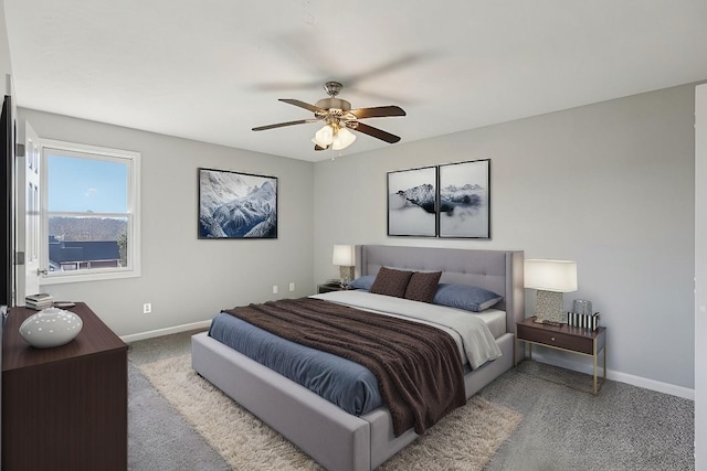 bedroom featuring ceiling fan and carpet flooring