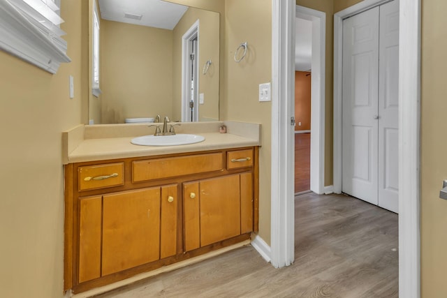 bathroom featuring wood-type flooring and vanity