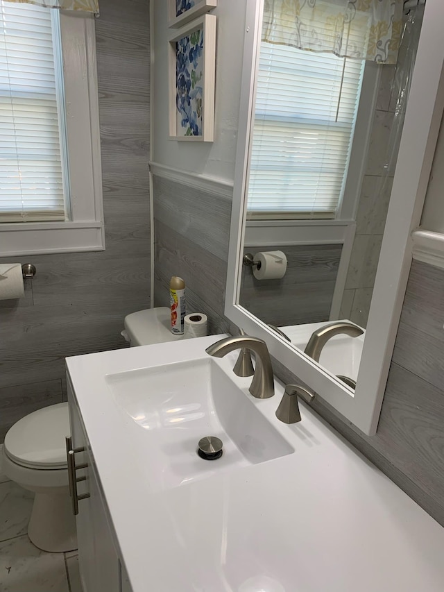 bathroom featuring vanity, plenty of natural light, and toilet