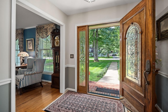 entryway with light hardwood / wood-style flooring