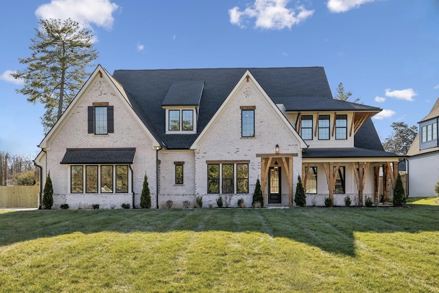 view of front of home with a front lawn and covered porch