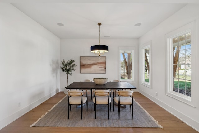 dining space with hardwood / wood-style flooring and a wealth of natural light