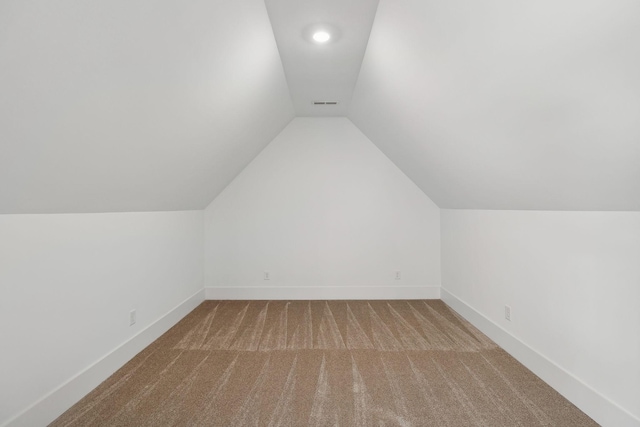 additional living space with lofted ceiling and carpet flooring