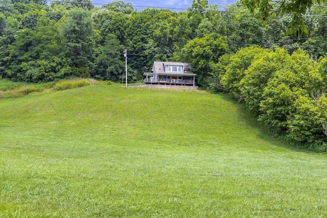 view of yard with a wooden deck