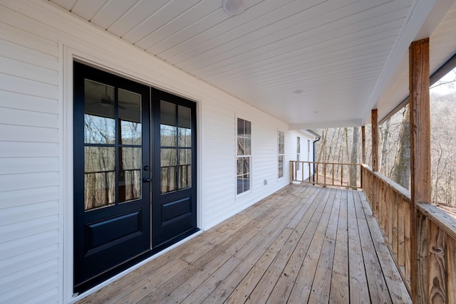 wooden terrace with french doors