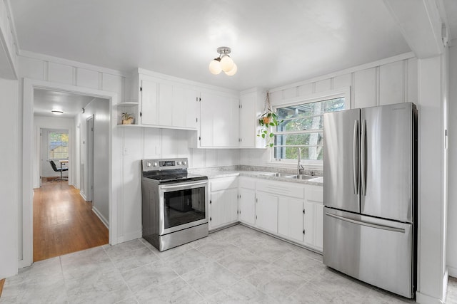 kitchen with white cabinetry, sink, and appliances with stainless steel finishes