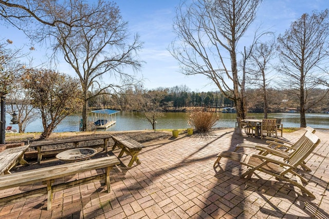 view of patio / terrace featuring a water view