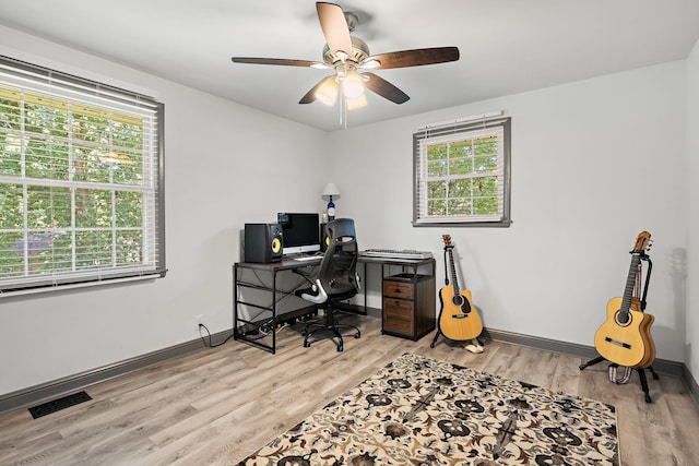 office with plenty of natural light and light wood-type flooring