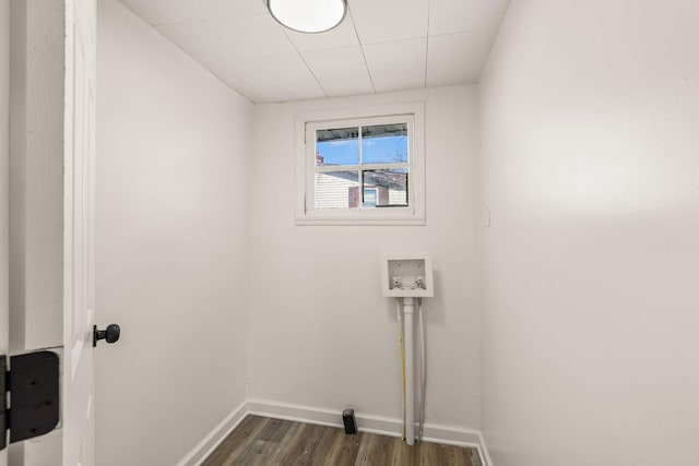 clothes washing area with washer hookup and dark hardwood / wood-style floors