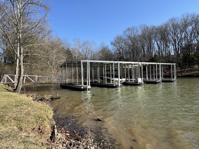 view of dock with a water view