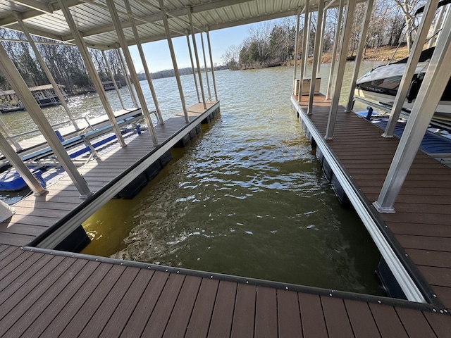 view of dock with a water view