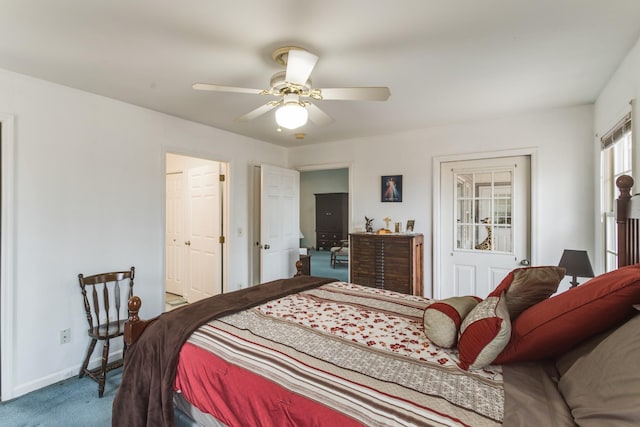 bedroom with carpet floors and ceiling fan