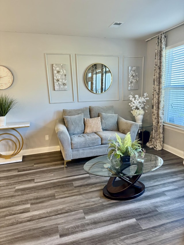 living room featuring dark hardwood / wood-style flooring