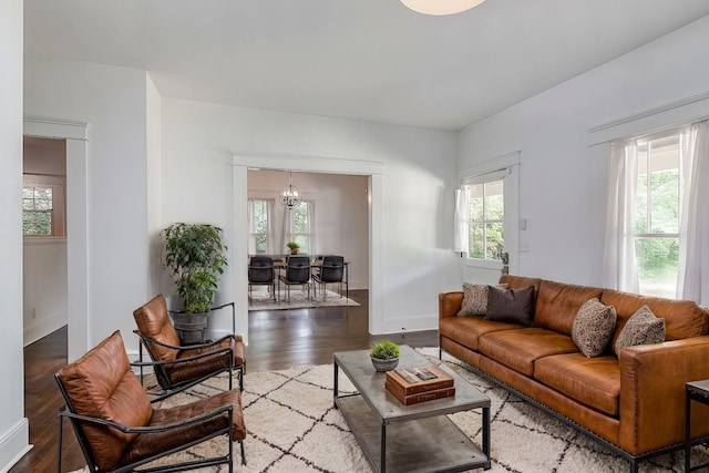 living room featuring dark hardwood / wood-style flooring