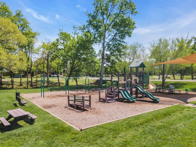 view of jungle gym featuring a yard