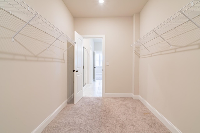 spacious closet with light colored carpet