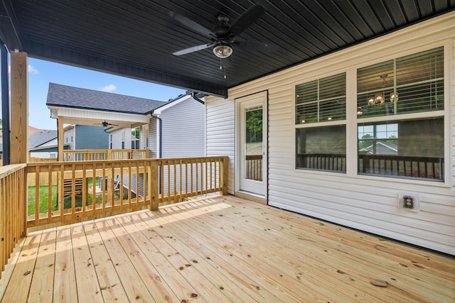 wooden terrace with ceiling fan