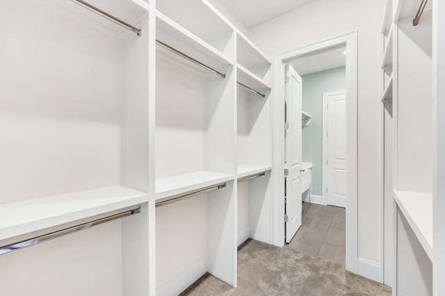 spacious closet with light colored carpet