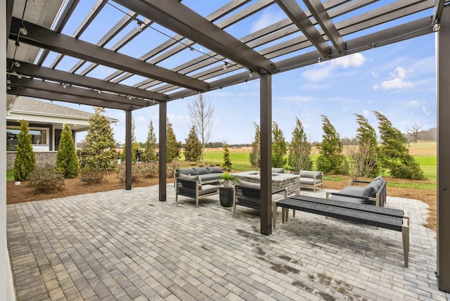 view of patio with a pergola, grilling area, and outdoor lounge area