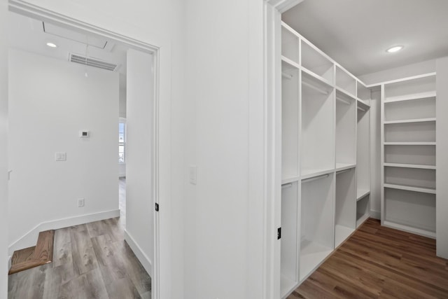 walk in closet with hardwood / wood-style flooring