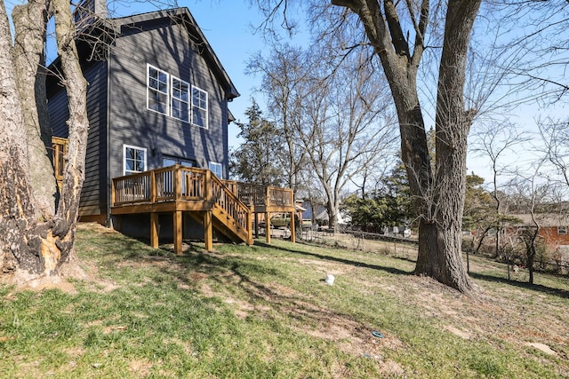 view of yard featuring a wooden deck