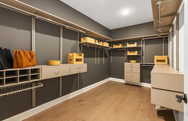 walk in closet featuring light hardwood / wood-style floors