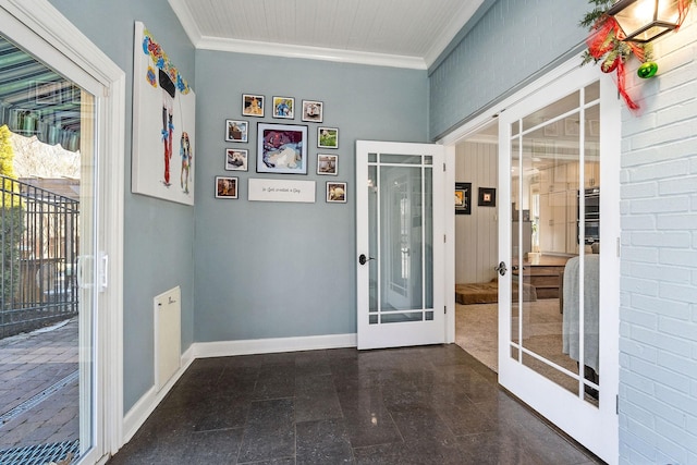 interior space featuring crown molding and french doors