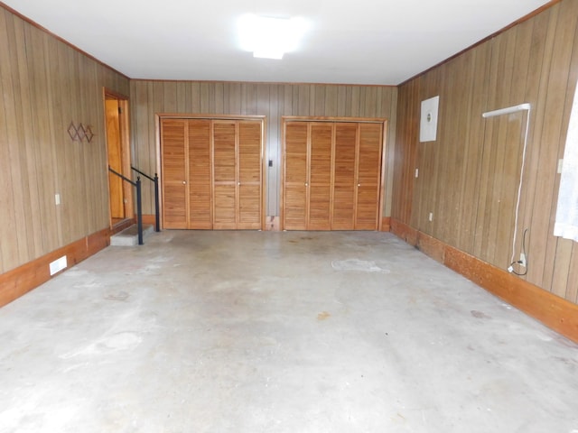 garage with wooden walls