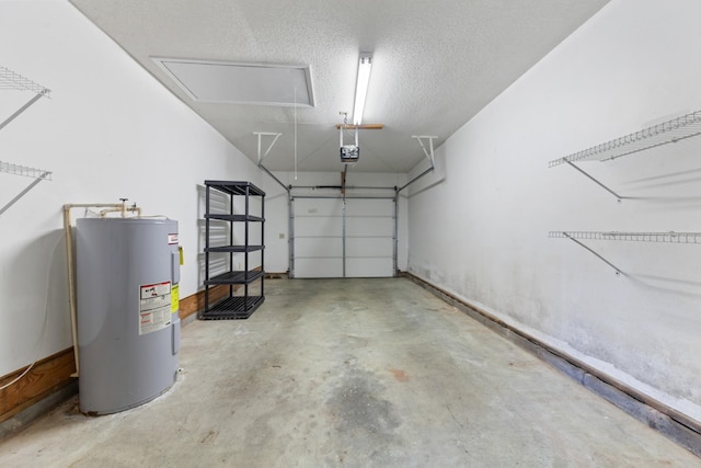 garage with water heater and a garage door opener