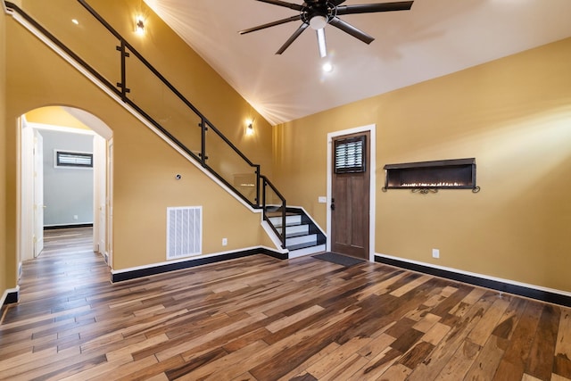 interior space with hardwood / wood-style flooring and ceiling fan