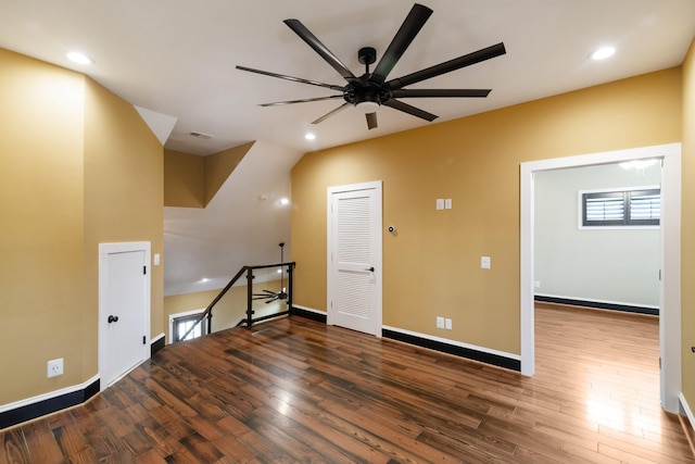 interior space featuring dark hardwood / wood-style floors and ceiling fan