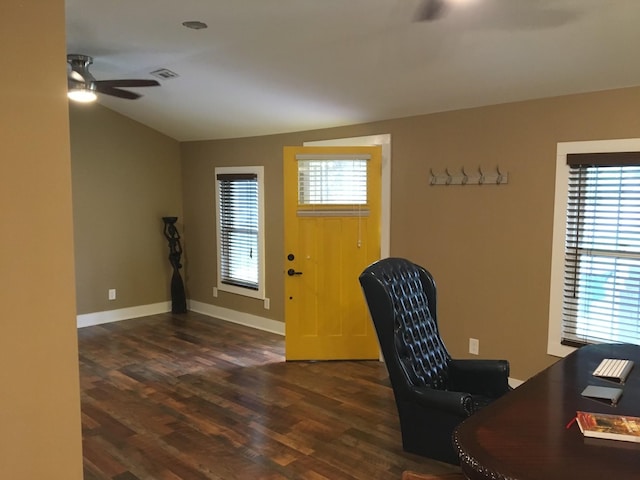 office featuring ceiling fan and dark hardwood / wood-style floors