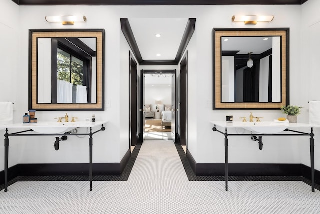 hallway with tile patterned floors